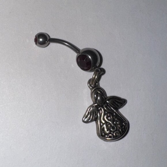2 gem Ruby Red Cherub And Angel Dangle Belly Ring - Picture 15 of 16